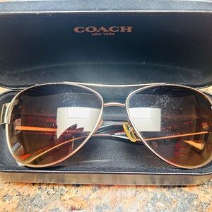 Coach Gold Aviator Sunglasses with Black Lenses
